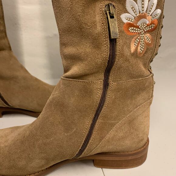Sundance Suede Embroidered Boots Floral Over the Knee Western Country Cowgirl - Picture 3 of 9